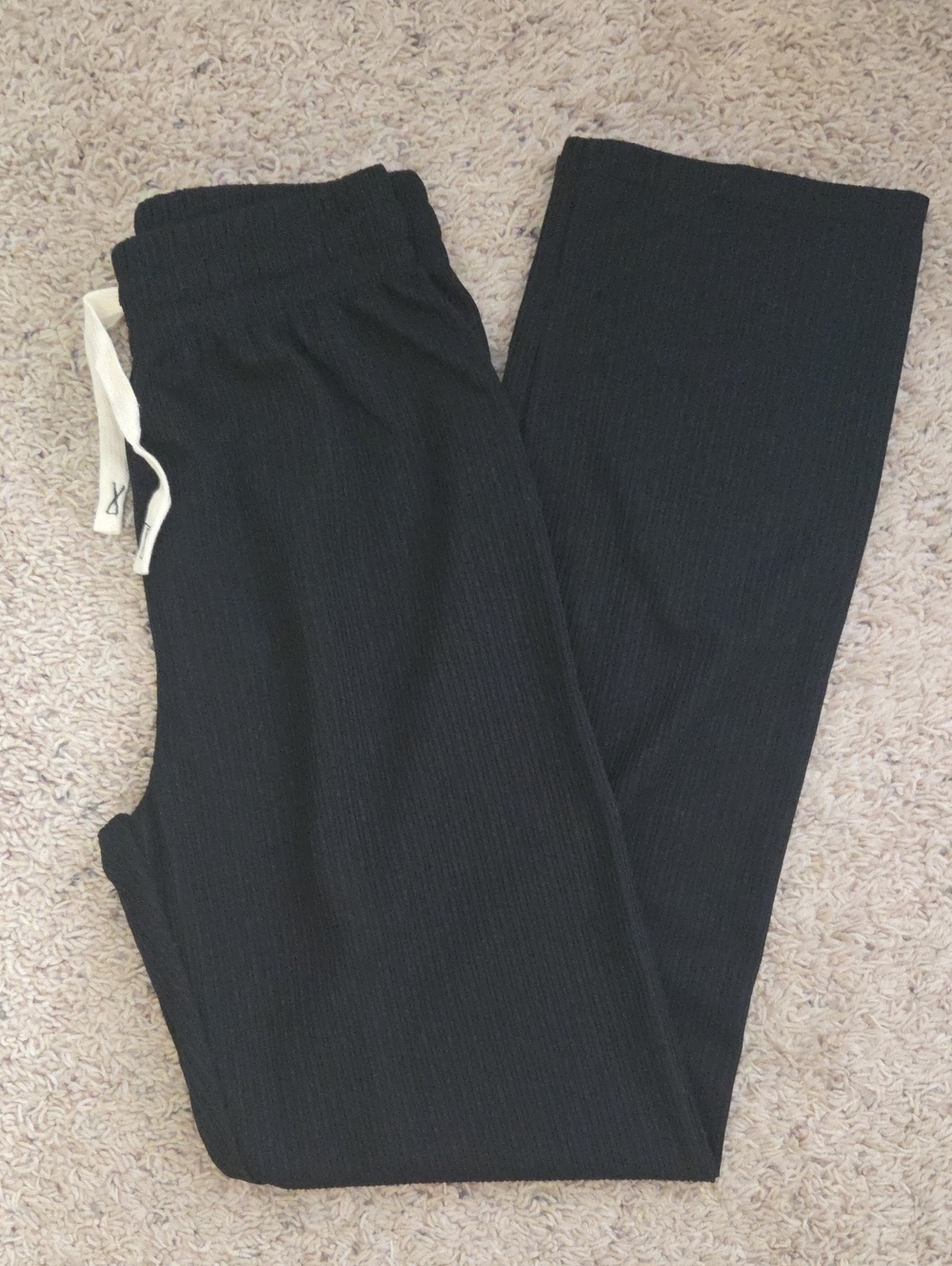 shosho Black Ribbed Straight-Leg Pants
